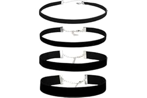 MEMOFYND 4 collares negros flocados, elegantes accesorios para el cuello para mujer, cadena de clavícula ajustable sexy, collar simple y versátil, adecuado para citas, conciertos (cuatro especificaciones), 0,6