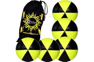 Flames 'N Games ASTRIX UV Thud Juggling Balls set of 5 Pro 6 Panel Leather Juggling Ball Set & Travel Bag! (Yellow)