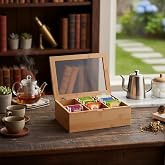 Deconox Bambu 6 B&ouml;lmeli &Ccedil;ay Kutusu -%100 Orjinal Bambu Mıknatıslı Kapak 21x16,5 x7cm