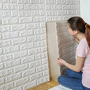 PE Foam Peel And Stick Self Adhesive 3D Wallpaper (70 x 77 cm, White)