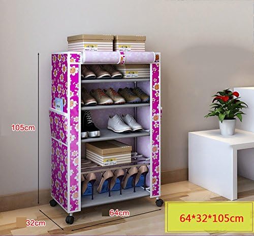 Home to strengthen the mobile dustproof simple shoe rack stainless steel multi-layer sunscreen balcony Oxford cloth shoe cabinet disassembly combination ( Color : Rose red )