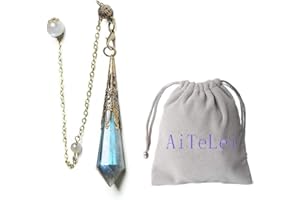 AITELEI Péndulo de Cristal de labradorita de Piedras Preciosas Naturales 12 Terapia de Hechos Colgante de Chakra curativo para radiestesia Adivinación Reiki Equilibrio Cargado con Cadena