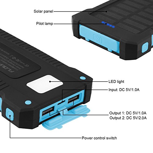 FLOUREON Batterie Externe Portable Batterie de Secours Chargeur Solaire Etanche 10000mAh avec 2 ports USB Boussole et Lampe Torche LED pour Smartphones Samsung Iphone et Tablettes - Bleu reviews FLOUREON Batterie Externe Portable Batterie de Secours Chargeur Solaire Etanche 10000mAh avec 2 ports USB Boussole et Lampe Torche LED pour Smartphones Samsung Iphone et Tablettes - Bleu
