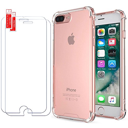 [2 Pack Screen Protector] iPhone 8 Plus / 7 Plus Case, MaxTeck Shock Absorption Transparent Rubber Case [Clear Grip] Slim Flexible TPU Bumper Cover with 2 Screen Protector for Apple iPhone 8 Plus / 7 Plus 5.5