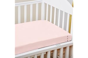 PIZUNA Cotton Pink Cot Bed Sheets Fitted 140x70cm Light Pink, 400 Thread Count 1pc 100% Long Staple Cotton Baby Fitted Sheet, Highly Breathable Sateen Weave Deep Pocket Bed Sheet Fits Mattress upto 15cm