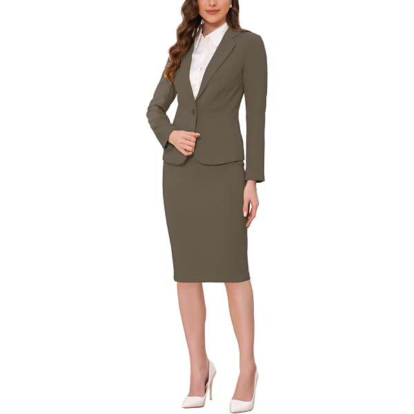 Allegra K Ensemble Jupe 2 Pièces Femme - Blazer Sans Col Et Jupe Crayon Bureau