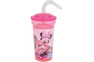FUN HOUSE DISNEY MINNIE 005771 Verre/gobelet avec paille 400 ml pour enfant - vaisselle réutilisable, Clair