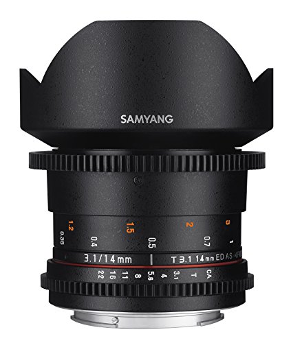 Samyang F1312601101 - Objetivo para vídeo VDSLR para Canon EF (Distancia Focal Fija 14mm, Apertura T3.1-22 ED AS IF UMC II), Negro