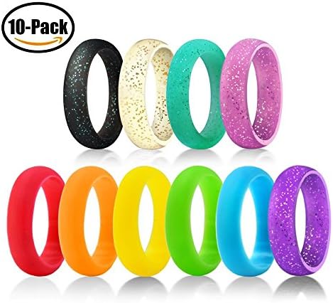 Silicone Wedding Ring - Durable Comfortable Antibacterial Rubber Rings - 10 Pack (7, WOMEN)