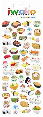 Iwako Japanese Food Sushi Tempura Gel Stickers. 54 Stickers Per Pack
