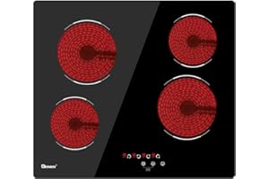 GIONIEN Glaskeramikkochfeld Elektrischer Kochfeldbrenner aus Keramik 60cm, Eingebauter Schwarzer Glaskocher mit 4 Kochzonen GCE460TC