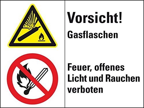 Preisvergleich Produktbild LEMAX® Kombischild mit Symb.Vorsicht! Gasflaschen...,ISO 3864,Kunststoff,200x150mm