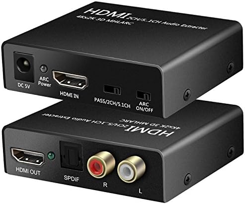 HDMI Audio Extractor 4K, HDMI to Optical Spdif Toslink Converter + HDMI Video Adapter Splitter-DAC HD Digital to Stereo R/L (RCA) Audio Extractor [Support ARC/MHL/3D/4K*2K/1080P] for Blu-ray DVD Player Xbox One SKY HD box PS3 PS4