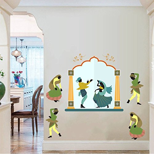 Rawpockets Decals ' Indian Ethnical Group Dance ' Extra Large Size Wall Sticker (Wall Coverage Area - Height 90 cms X Width 100 cms)(Pack of 1)