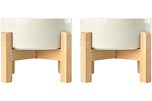 SPUNKYJUNKY Hundenapf Keramik Erhöhter Futternapf Set mit Bambus Ständer für Katzen und Hunde (850ml, Beige)