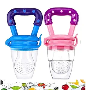 Kidzvilla Silicone Teether Food Feeder Pacifier Toy with Hand-grip for Boys and Girls, 2 Pieces