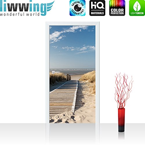 Vlies Türtapete 100×211 cm PREMIUM PLUS Tür Fototapete Türposter Türpanel Foto Tapete Bild – NORTH SEA DUNES – Strand Meer Nordsee Ostsee Beach Wasser Blau Himmel Sonne Sommer – no. 038 - 2