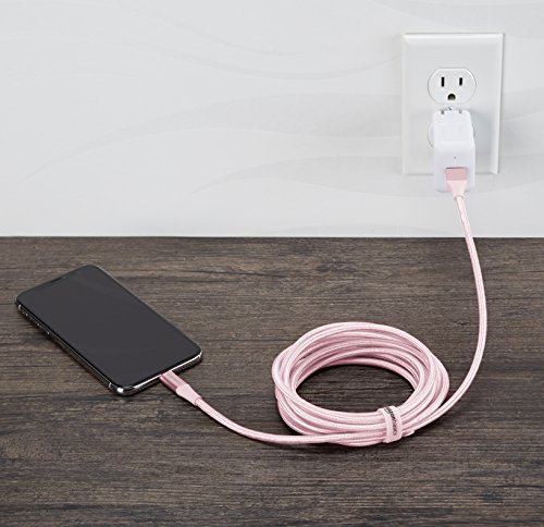 AmazonBasics C  ble USB A vers Lightning en nylon    double tressage Certifi   Apple Mfi  Dor   rose  3 m