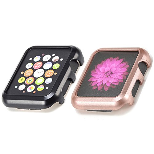 Apple Watch Funda,Fatetec 38mm/42mm Apple Watch Carcasa Protectora para Apple Watch Serie1/Serie2 (2pcs Black+Rose Gold, 42MM)
