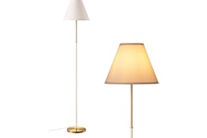 EDISHINE Retro Floor Lamp for Living Room, Tall LED Standing Lamp with Linen Lampshade, E27 Base, Foot Switch, 2700K Bulb Included, Cream White