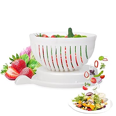 Uvistare Salade Coupeur Bol, Essoreuse à salade et légumes Saladier Coupeur Salad Cutter Bowl Magic Salad Maker pour les légumes et les fruits frais Faire Salade en une minute (Salade Coupeur Bol)