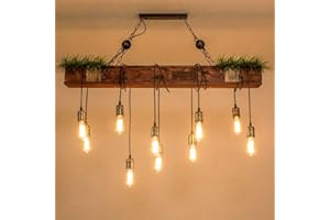 FUMIMID Lampadario Industriale Lampada A Sospensione in Legno Rustico Marrone Grandi Travi in ​​Legno Lineari Lampada Da Fattoria Soggiorno Camera Da Letto Cucina Sala Da Pranzo Plafoniera Vintage