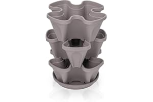 minify Blumentopf Säulentopf stapelbar im 3er oder 6er Set inklusive farblich passendem Untersetzer in 3 schönen Farben (3, Steingrau)