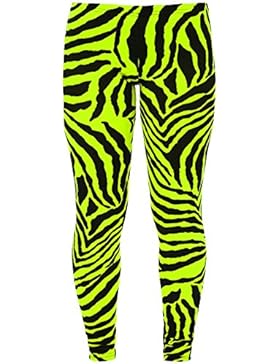 ZAFFIRO BOUTIQUE Ragazze Animale Leopardo Colori Luminosi Fluo Fluorescente Motivo Zebrato Punk Leggings Elastici