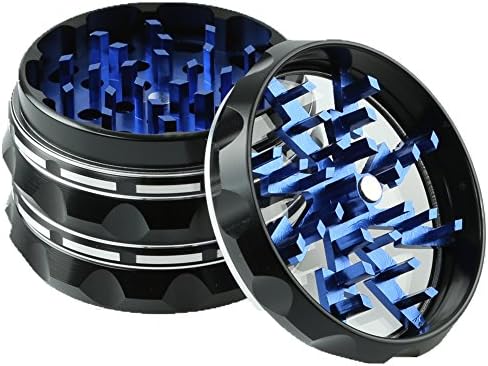 Engshwn New Design Premium Aluminum Lightning Pollen Spice Tobacco Herb Grinder 4 Pieces 2.5 inch with Magnetic Lid, Sifter and Pollen Scraper (Blue)