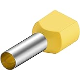 Heschen Crimp Terminals, TE6014, AWG10*2/2 * 6mm&sup2;, Twin Wire Terminals, Twin Wire Terminals, Length 14mm, Yellow, Pack of 100