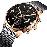Herren Uhren Günstig Edelstahl,Herren Armbanduhr Schwarz Silber,Datumsanzeige,Herren Uhr Analog Quartz Uhr Männer Luxus Quarzuhr Mesh Armband Herrenuhren (D)