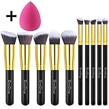 Upgraded Version - EmaxDesign Makeup Brush Set Professional Premium Synthetic Kabuki Foundation Blending Blush Eyebrow Face Liquid Powder Cream Cosmetics Brushes Kit With Bag (10 Piece Golden Black)