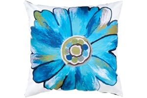Gardenista Water Resistant Printed Outdoor Hollowfibre Filled Cushion | Vibrant Patterned Colourful Design | Soft Durable Polyester Cushion| 45cm Decorative Garden Bench Cushions (Daisy Turquoise, 2)