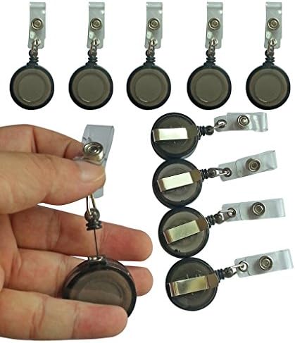 PeiGee Retractable Badge Reels For ID Card Employee Card Pass Cards Badge Holder Black(Pack of 20)
