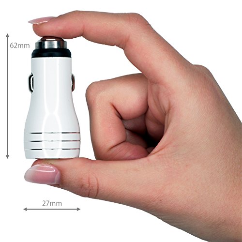MyGadget Chargeur voiture pour Allume Cigare - Adaptateur M  tal   Dual USB 2 1A 1A - pour Tablette iPhone Samsung Galaxy - Blanc m  tallique