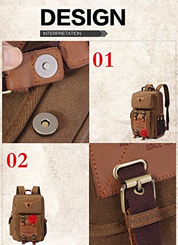 Kaukko Classic Canvas Backpack with 2 Side Pockets, College School Laptop Bookbag, Satchel, Hiking Bag, Fit 15.6″ Laptop, Straps Reinforced - 7