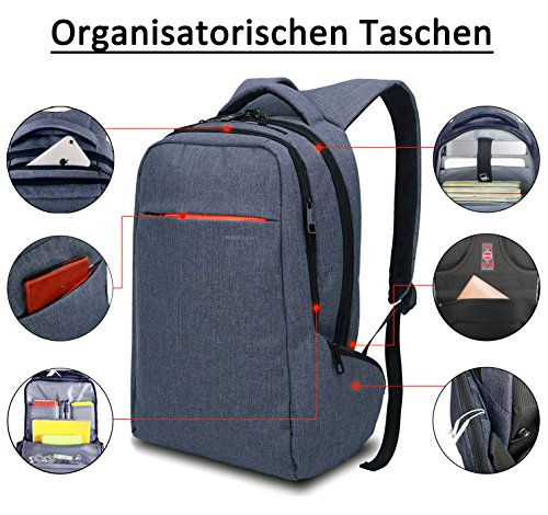 Norsens Notebook Laptop Rucksack 15,6 Zoll Gepolstert Wasserdichter Business Rucksack Damen Schwarz - 6