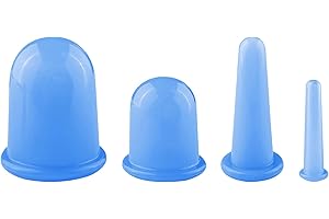Frevoitna 4 pezzi Coppettazione Viso Silicone, Coppette Massaggio Blu, Cupping Therapy Set, Anti Cellulite Cup Vacuum Massage Kit per Corpo Collo Gambe Braccio Schiena Facial Trattamenti di Bellezza
