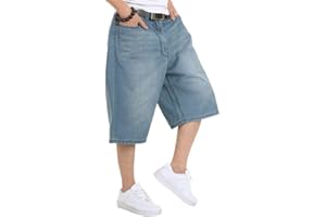 ORANDESIGNE Pantaloncini di Jeans da Uomo Hip Hop Jeans Corti Larghi Vintage con Stampa Graffiti Ricamati Pantaloni da Ballo di Strada Skateboard per Ragazzi Adolescenti Pantaloncini Cargo
