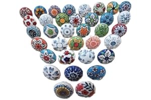 KNOBSWORLD 10 Keramikknaufe, gemischt, Retro-Optik, Blumendesign, Griffe für Türen, Schränke, Kommoden, Schubladen zum Ziehen