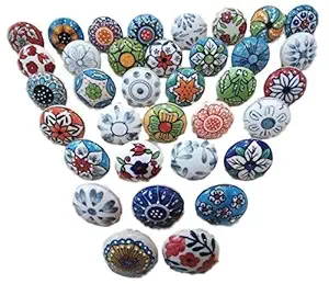 OSNICA 20 Pieces Mix Color Multi Designed Ceramic Cupboard Cabinet Door Knobs Drawer Pulls & Chrome Hardware (Hand Painted Finish Pulls)