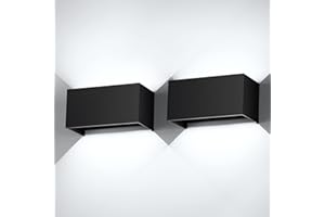 CWYCFW 2 Pezzi 24W Applique da Parete Interno/Esterno 6000K Bianco Freddo Applique Esterno Angolo del Fascio Regolabile Moderno Lampade da Parete IP65 Impermeabile Nero Aapplique da Esterno