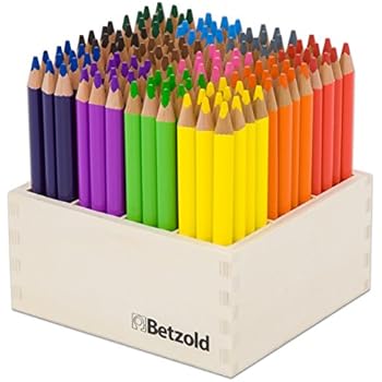 Betzold 55072 - Buntstifte-Set, 144 Dreikant-Stifte, Holzaufsteller