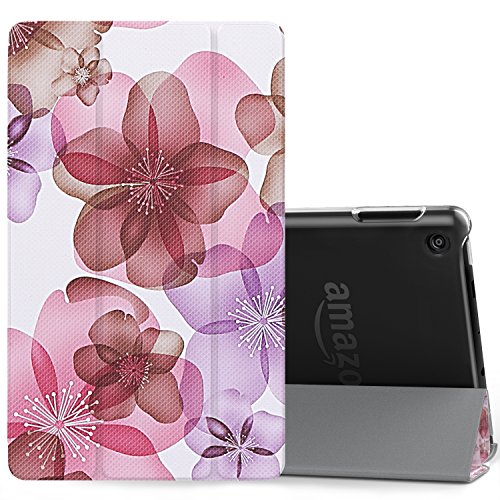 MoKo Hülle für All-New Amazon Fire 7 Tablet (7 Zoll - 7. Generation, 2017 Modell) - Ultra Slim Lightweight Schutzhülle Smart Cover Case mit Auto Sleep/Wake up Funktion, Standfunktion für das neue Fire 7 2017, Blumen Violett