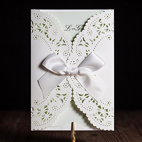 VStoy Elfenbein Laser Cut Hochzeit Einladungen Pappe Hohl Flora Hochzeit Karten mit bowknot Hochzeit Party Supplies 20 Stück