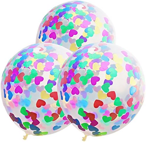Kebinfen® 10 PCS 12" Confetti Balloons with Heart Foil Confetti - 7 Colors Confetti