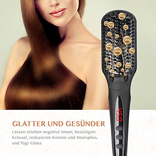 Haarglätter Bürste Glättbürste BearMoo Keramik Haarglätter, Schnellaufheizung mit MCH Technologie, Doppelt Anionengenerator, Antistatischer Metall-Keramik-Heater mit Überhitzungsschutz- Mattschwarz - 3