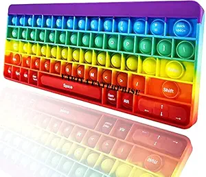 V.E New Keyboard Rainbow Push Pop it Bubble Fidget Toy, Pop It Stress Relief and Anti-Anxiety Tools Sensory, Silicon Satisfying Relaxing Toys & Great Gift for Kids Girls Boys Teens and Adults.