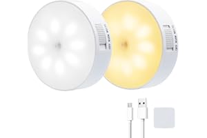 FWOCHE Lampka nocna z czujnikiem ruchu, ładowalne lampki szafkowe USB, czujnik zmierzchowy LED ciepły biały i zimny biały, dla dzieci, do pokoju dziecięcego, łazienki, kuchni, schodów, 2 szt.