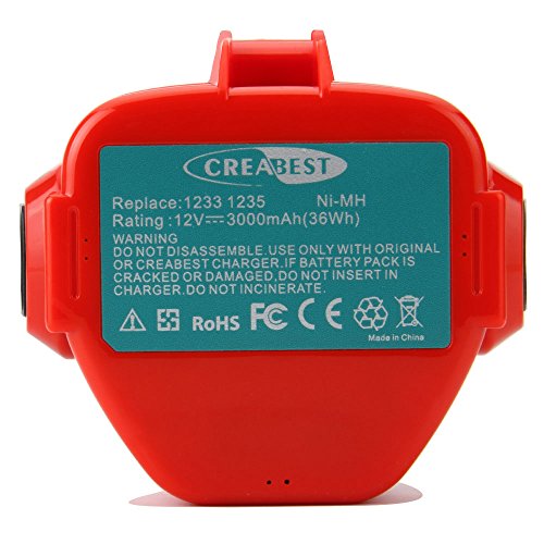 Creabest 12V 3,0Ah Ni-MH Ersatz-Akku für Makita 1220 1222 1233 PA12 1200 1234 1235 1235B 1235F 1235A 192696-2 192698-8 192598-2 192681-5 192698-A 193138-9 193157-5 - 7